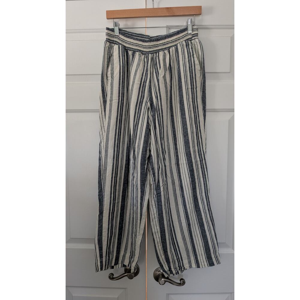 Land n Sea Linen Blend Striped Wide Leg Pull On Pants